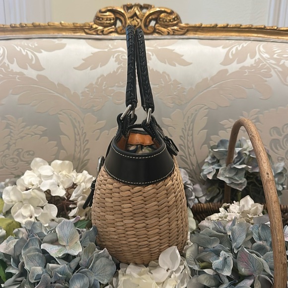 Authentic coach, black leather and tan wicker handbag, satchel. Large size - Picture 5 of 13